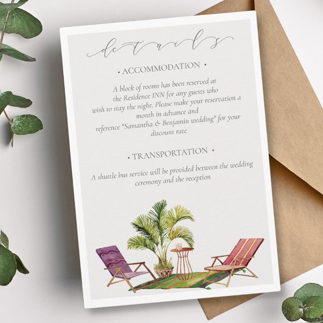 Carte D'accompagnement Tropical Palm Tree Détails du Mariage QR Code (Créateur téléchargé)