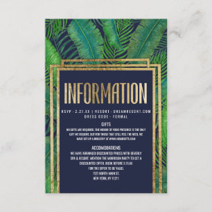 Carte D'accompagnement Tropical Palm Tree Green Gold Navy Blue Détails