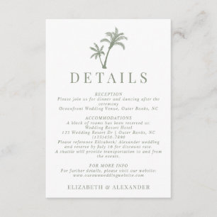 Carte D'accompagnement Tropical Palm Tree Sage Green Détails du Mariage