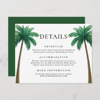 Carte D'accompagnement Tropical Palm Trees Minimal Beach Wedding Details