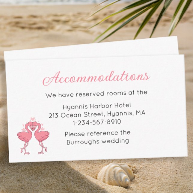 Carte D'accompagnement Tropical Pink Flamingo Beach Wedding Accommodation (Créateur téléchargé)