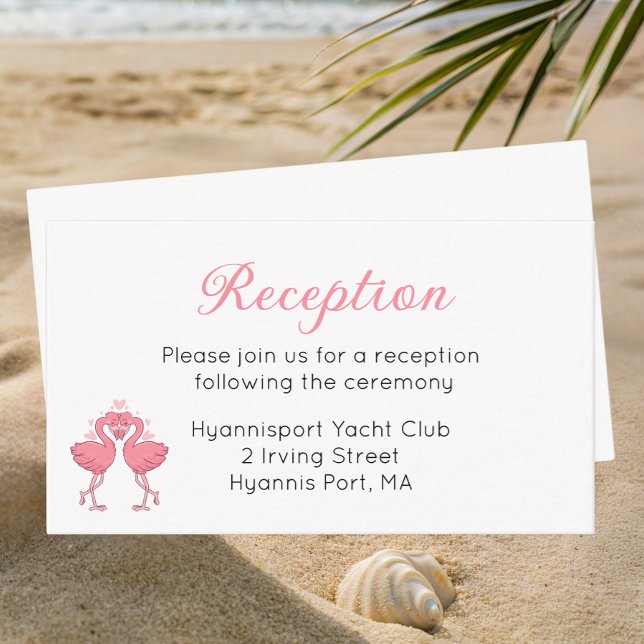 Carte D'accompagnement Tropical Pink Flamingo Beach Wedding Reception  (Créateur téléchargé)