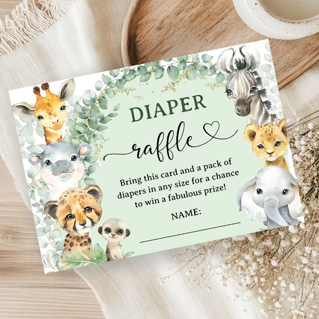 Carte D'accompagnement Tropical Safari Animals Baby Shower Diaper Raffle (Créateur téléchargé)