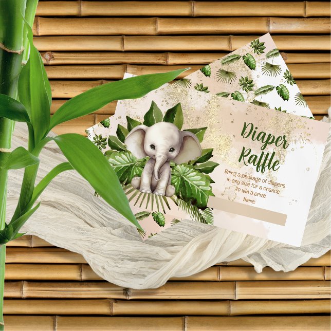 Carte D'accompagnement Tropical Safari Elephant Baby shower Déchets Raffl (Tropical Safari Elephant Baby Shower Diaper Raffle Enclosure Card)