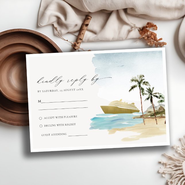 Carte D'accompagnement Tropical Seascape Beach Cruise Palm Wedding RSVP (Créateur téléchargé)