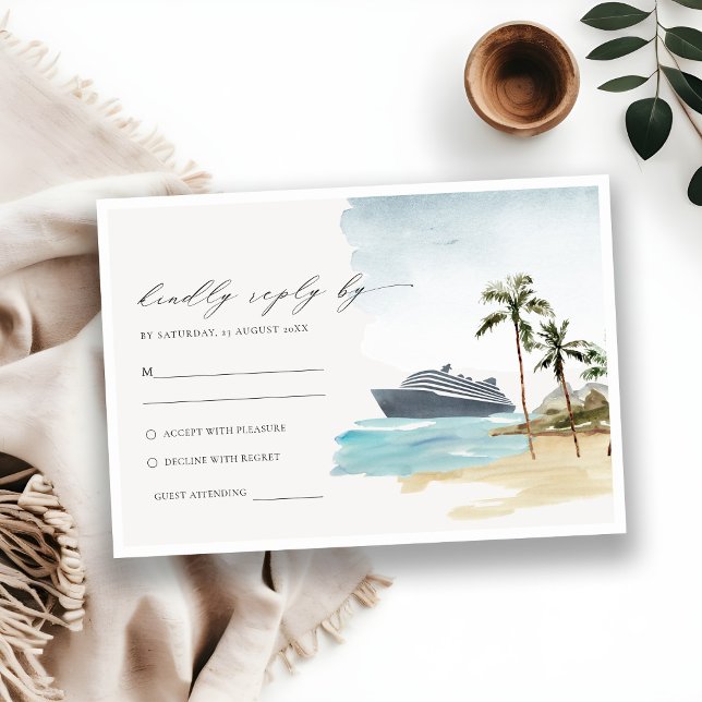 Carte D'accompagnement Tropical Seascape Beach Cruise Palm Wedding RSVP (Créateur téléchargé)