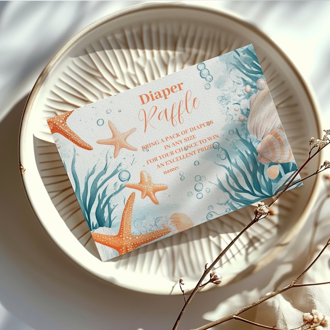 Carte D'accompagnement Tropical Summer Beach Starfish Diapper Raffle (Créateur téléchargé)