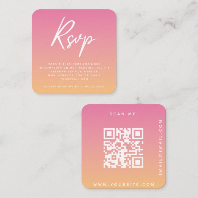 Carte D'accompagnement Tropical Summer Pink Orange Wedding RSVP QR Code (Devant / Derrière)