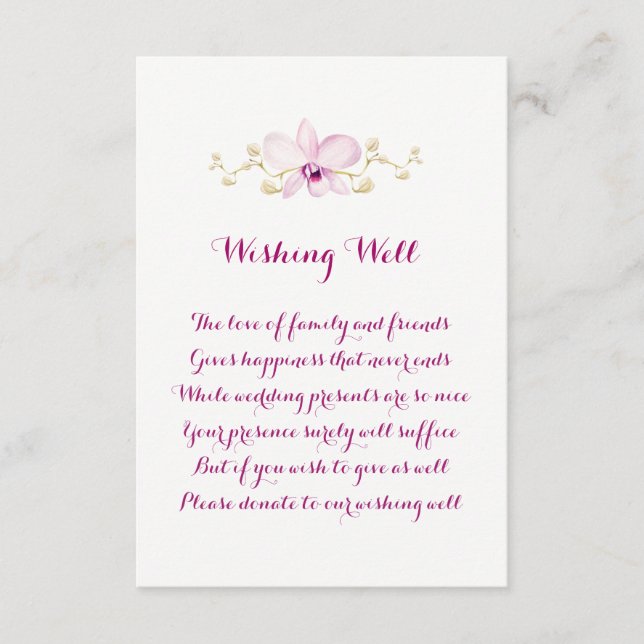 Carte D'accompagnement Tropical violet orchidée Mariage Wishing Well Cart (Devant)