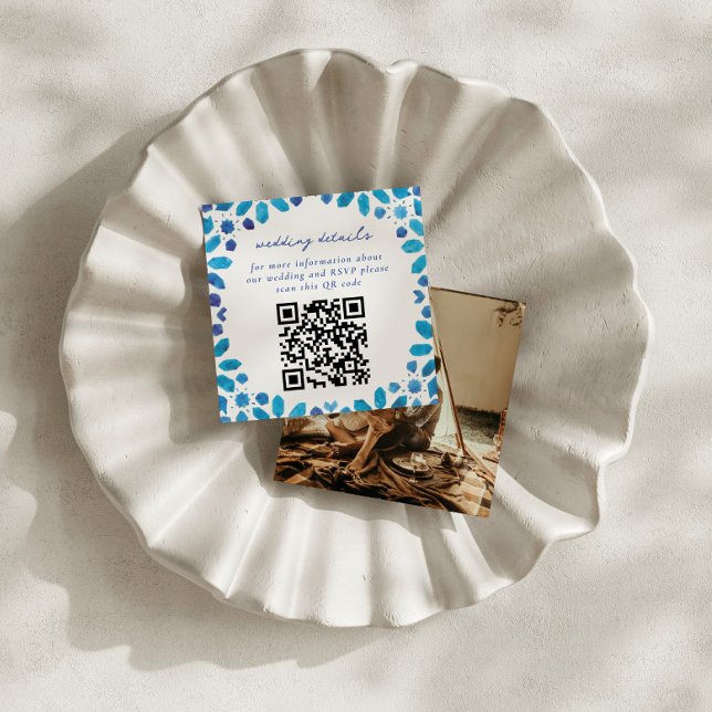 Carte D'accompagnement Tuiles Marocaines Bleues Code QR Mariage (Créateur téléchargé)
