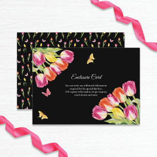 Carte D'accompagnement Tulipes et papillons Fête des mariées noire