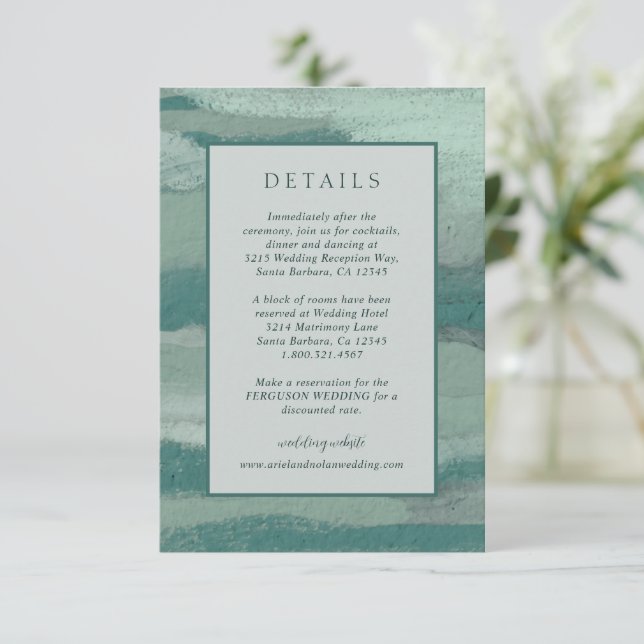 Carte D'accompagnement Turquoise Absract Coastal Chic Mariage moderne (Debout devant)
