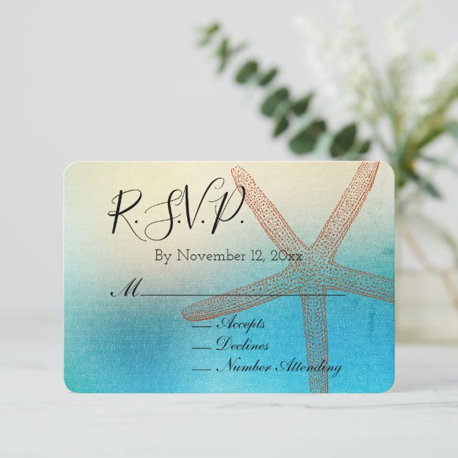 Carte D'accompagnement Turquoise Blanc Aqua Blue Beach Wedding RSVP (Debout devant)