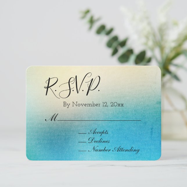 Carte D'accompagnement Turquoise Blanc Chic Bleu Aqua Mariage RSVP (Debout devant)