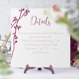 Carte D'accompagnement Turquoise Blue Floral Branche Réception de mariage