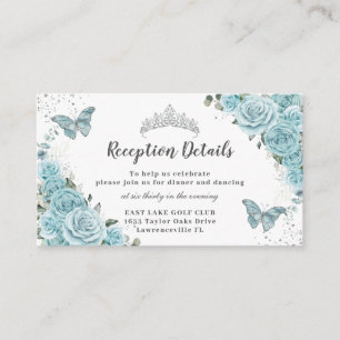 Carte D'accompagnement Turquoise Blue Floral Silver Quinceañera Réception