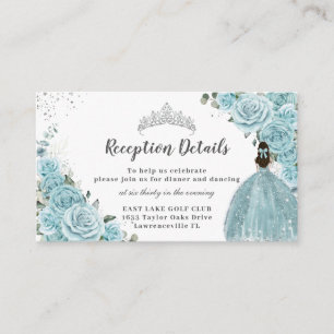 Carte D'accompagnement Turquoise Blue Floral Silver Quinceañera Réception