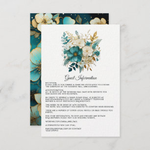 Carte D'accompagnement Turquoise et or Floral Mariage Détails de l'invité
