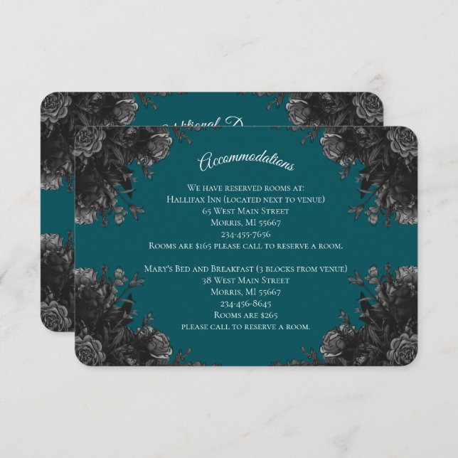 Carte D'accompagnement Turquoise gris noir Rose Mariage gothique Réponse (Devant / Derrière)