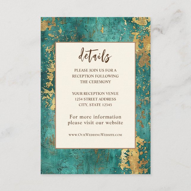 Carte D'accompagnement Turquoise or Elegant Abstrait Aquarelle Mariage (Devant)