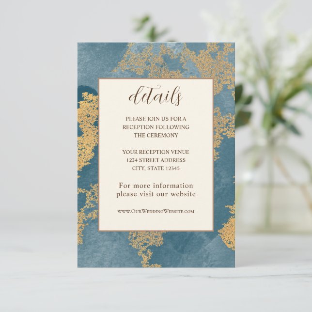 Carte D'accompagnement Turquoise or Elegant Abstrait Aquarelle Mariage (Debout devant)