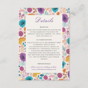 Carte D'accompagnement Turquoise Purple Jaune Fleurs de prairie de printe