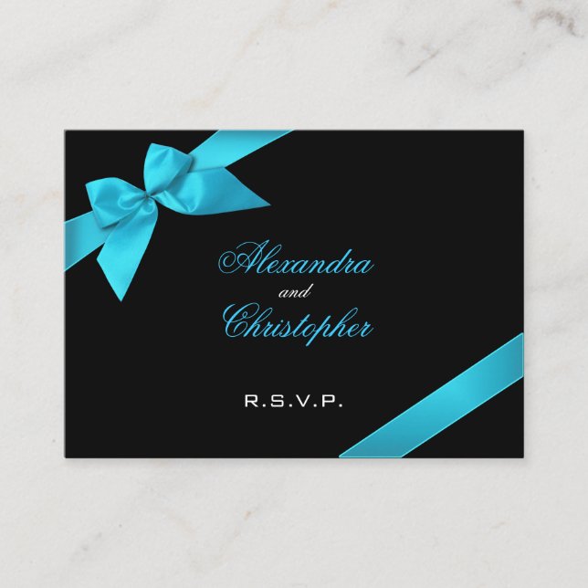 Carte D'accompagnement Turquoise Ruban RSVP Minicard (Devant)
