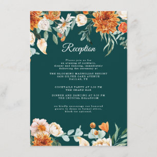 Carte D'accompagnement Turquoise Rustique Floral Brûlé Orange Réception d