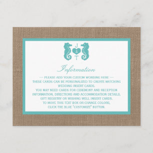 Carte D'accompagnement Turquoise Seahorse Burlap Beach Wedding Collection