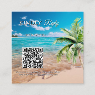 Carte D'accompagnement Turquoise Tide Tropical Beach Wedding Code QR RSVP