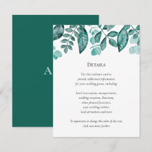 Carte D'accompagnement Turquoise Verdure Détails Mariage Autres informati