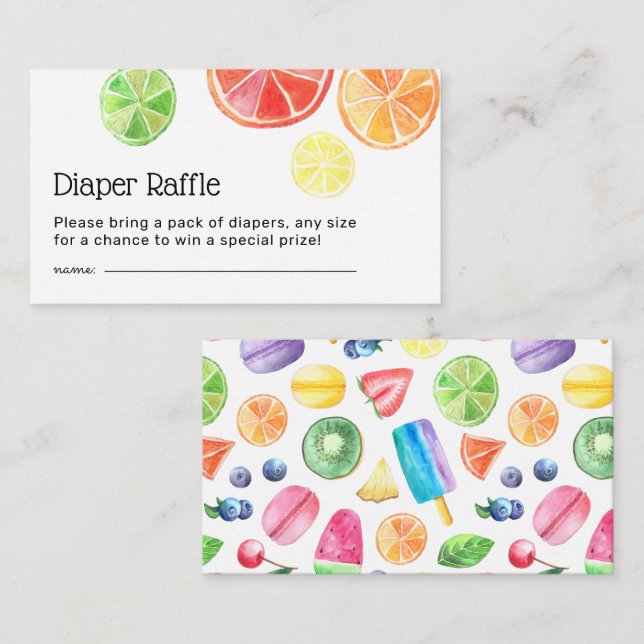 Carte D'accompagnement Tutti Fruitti Baby shower Déchets Raffle (Devant / Derrière)