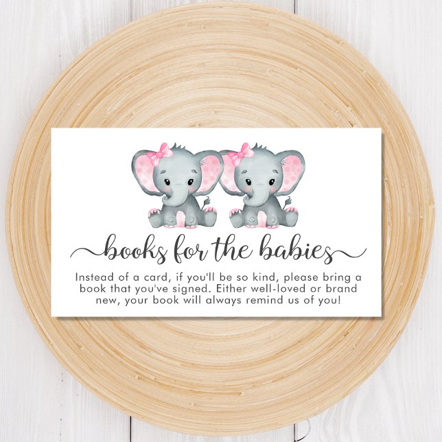Carte D'accompagnement Twin Girls Elephant Livres Pour Baby shower (Créateur téléchargé)
