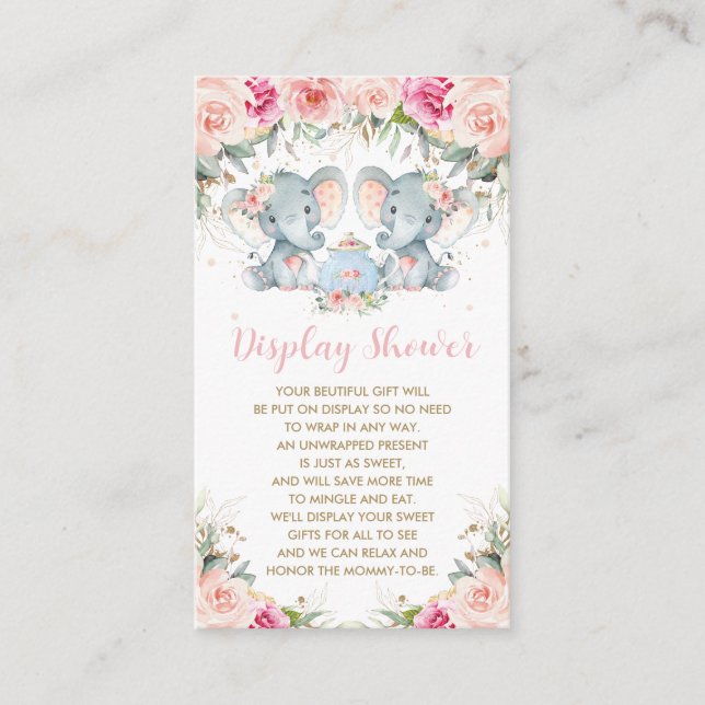 Carte D'accompagnement Twin Girls Elephant Rose Floral Tea Display Douche (Devant)
