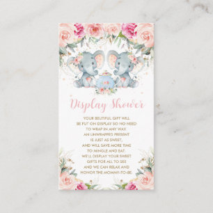 Carte D'accompagnement Twin Girls Elephant Rose Floral Tea Display Douche