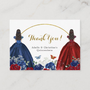 Carte D'accompagnement Twin Marine Blue Rose Princesses Quinceañera