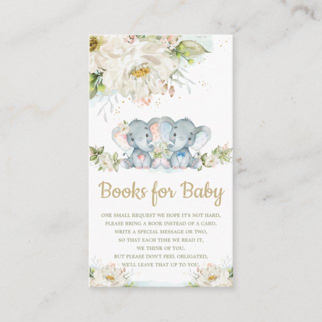 Carte D'accompagnement Twins Elephant Boy Girl Baby shower Livres pour bé (Devant)
