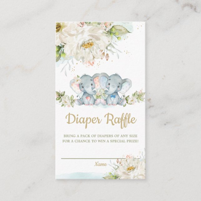 Carte D'accompagnement Twins Elephant Garçon fille Baby shower Déchets Ra (Devant)