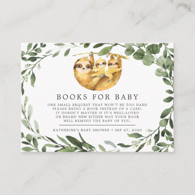 Carte D'accompagnement Twins Sloth Livres Pour Baby Baby shower Card (Devant)
