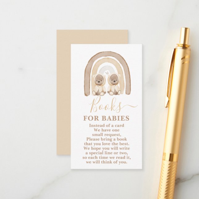 Carte D'accompagnement Twins Teddy Bear et Rainbow Books for Baby Card (Devant/Arrière en situation)