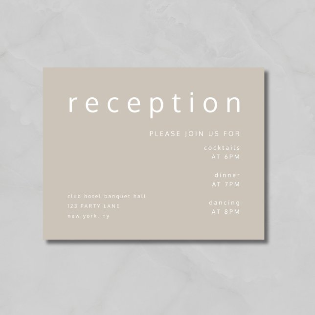 Carte D'accompagnement Typographie Beige Taupe Élégante de Réception de M (Elegant Taupe Wedding Reception Enclosure Card)