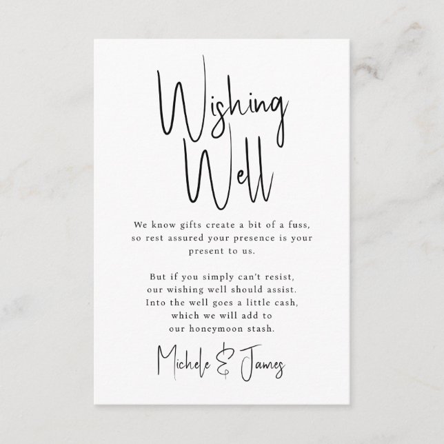 Carte D'accompagnement Typographie de script minimal Mariage Wishing well (Devant)