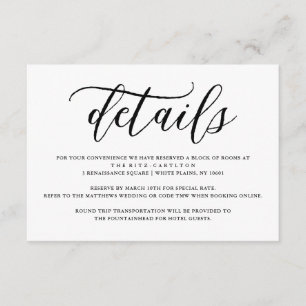 Carte D'accompagnement Typographie de script simple Détails du Mariage