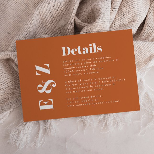Carte D'accompagnement Typographie en gras Burnt Orange Détails Mariage (Créateur téléchargé)