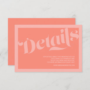 Carte D'accompagnement Typographie fleurie Coral Saumon Détails Mariage