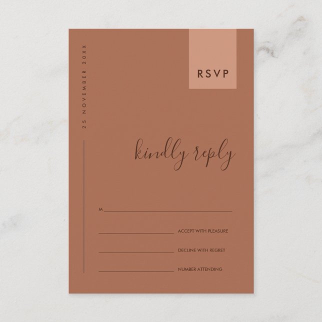 CARTE D'ACCOMPAGNEMENT TYPOGRAPHIE MARIAGE RSVP ORANGE ROUILLE MINIMAL (Devant)