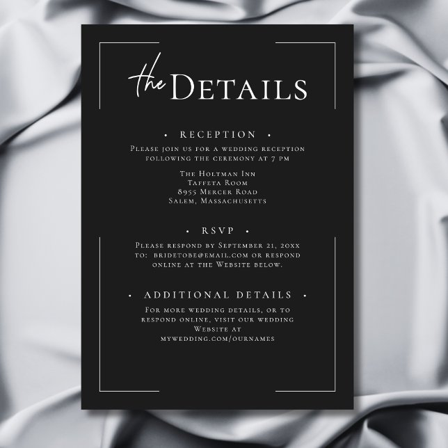 Carte D'accompagnement Typographie minimale Mariage noir et blanc (Minimal Typography Black & White Wedding Details Enclosure Card)