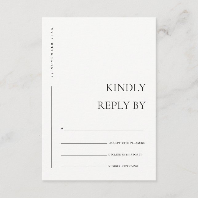 CARTE D'ACCOMPAGNEMENT TYPOGRAPHIE MINIMALE NOIR BLANC RSVP DE MARIAGE  (Devant)