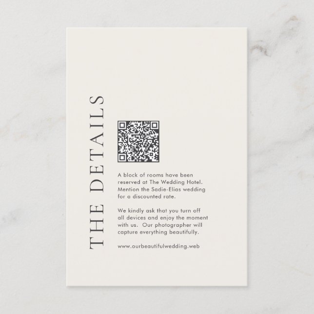Carte D'accompagnement Typographie Moderne Mariage Élégant Code QR Beige (Devant)