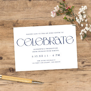 Carte D'accompagnement Typographie moderne Marine Blue Graduation Party